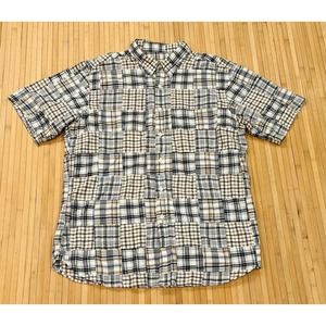 Vintage Brooks Brothers Sport Shirt Men's Sz L Blue Plaid Madras Patchwork 90's